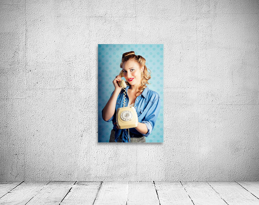 Sixties Woman Holding Vintage Telephone Handset Wall Preview