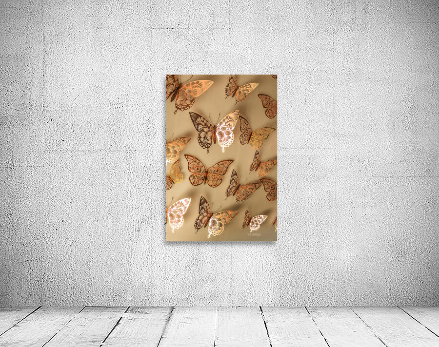 Golden butterflies adorning a soft beige wall Wall Preview