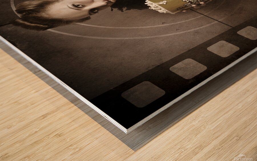 Beautiful Film Actress On Vintage Movie Screen Wood print