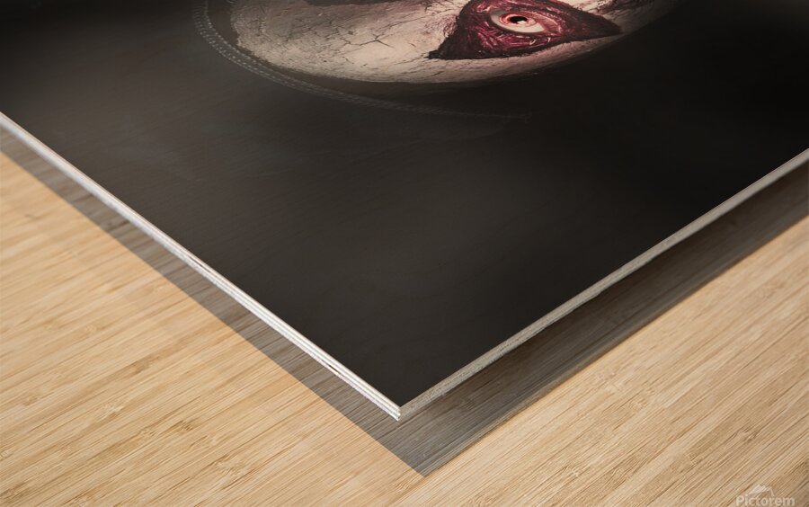 Dark evil clown face with scary joker smile Wood print