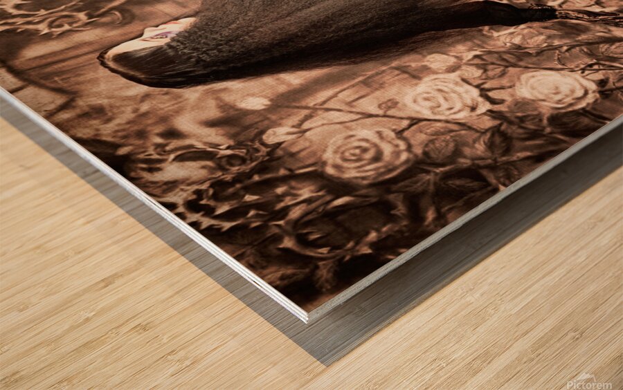 Fairy tale girl walking through secret garden Wood print