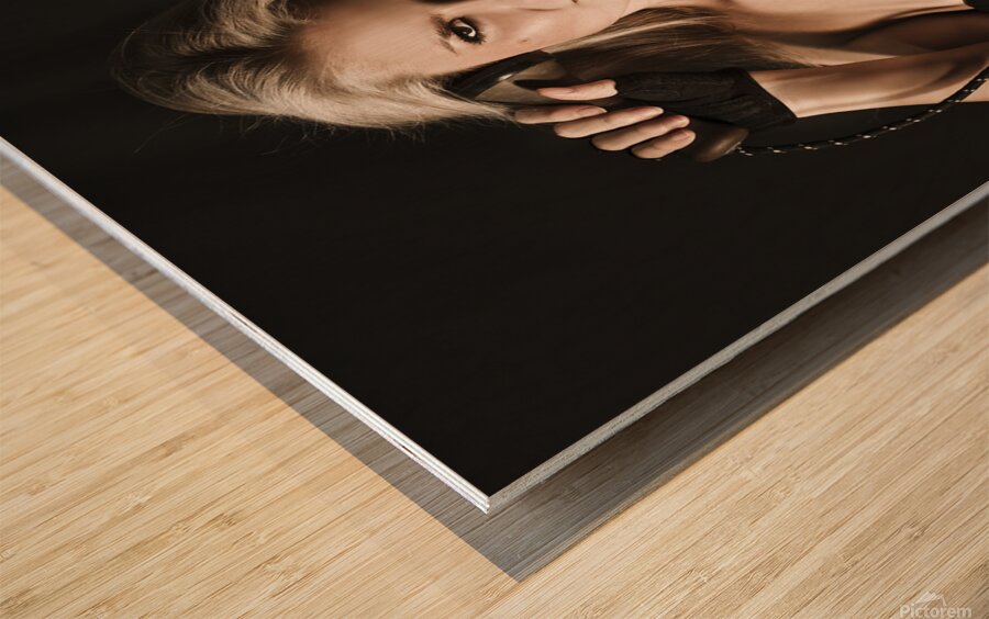 Sexy blond secret agent Wood print