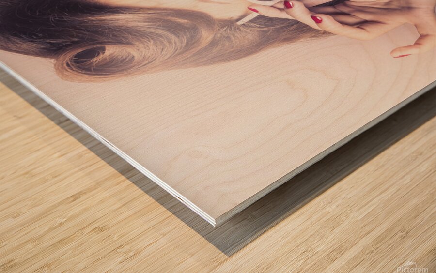 Fun comical retro fashion portrait. Pin-up pout Wood print