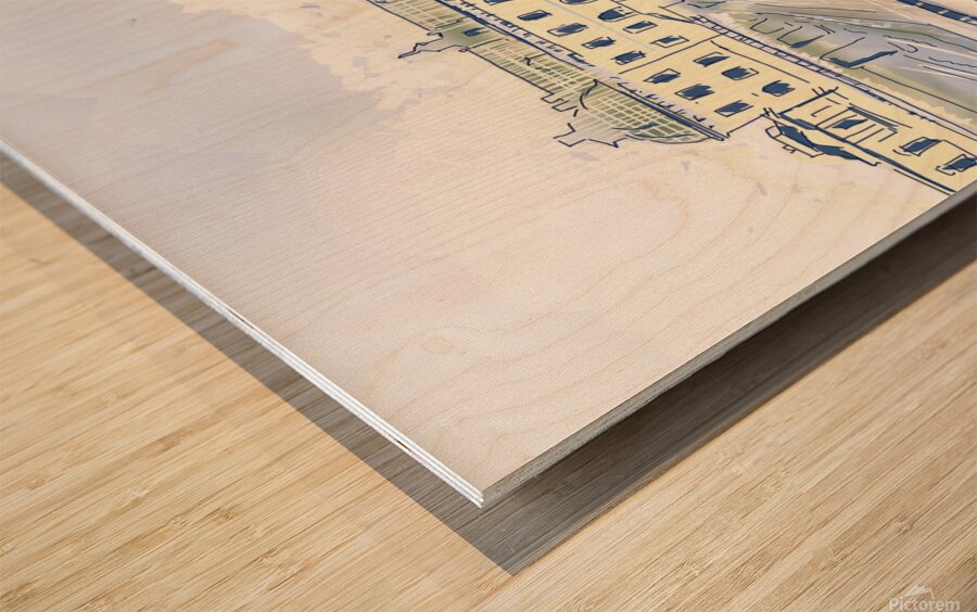 Drottningholms Slott royal palace and fountain Illustration Wood print