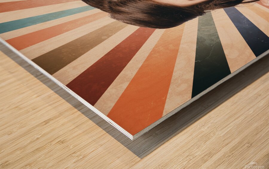 Beautiful retro brunette girl with surprised look Wood print