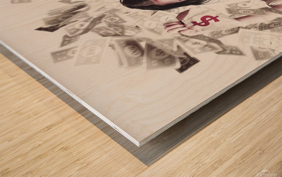 Dead business woman in financial crisis debt Wood print