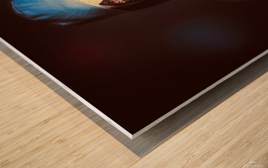 Scary clown watching horror movie in THEATER Wood print