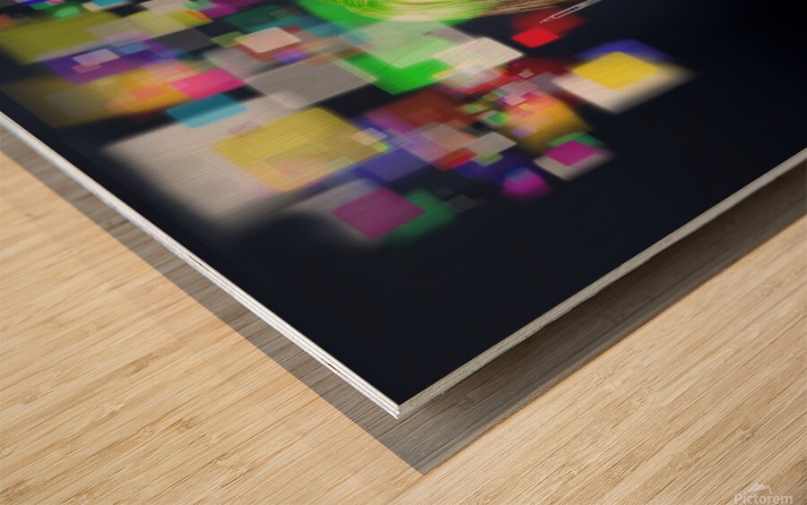 Woman accessing digital media with touch screen Wood print