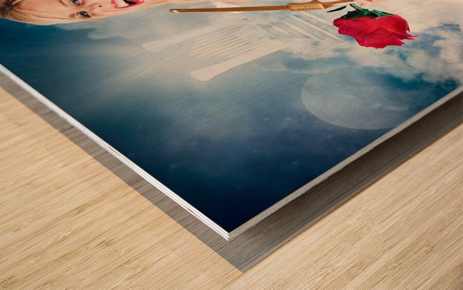 Heavenly angel of love with flower arrow Wood print