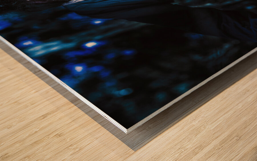 Evil zombie man creeping though black shadows Wood print