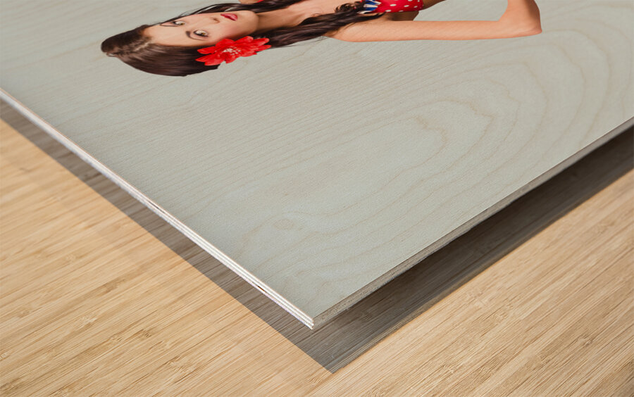 Full body pin-up girl. American retro style Wood print