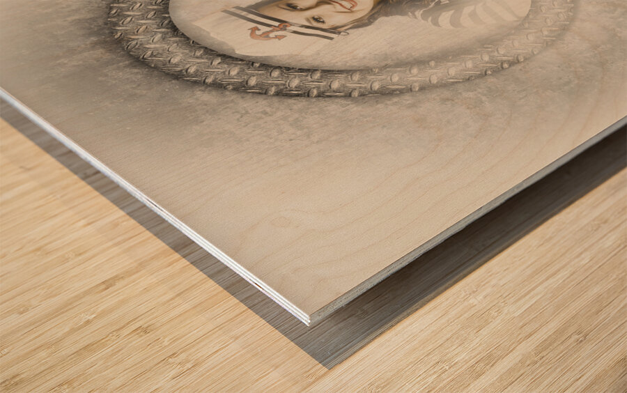 Boating pin-up woman on nautical shipping voyage Wood print