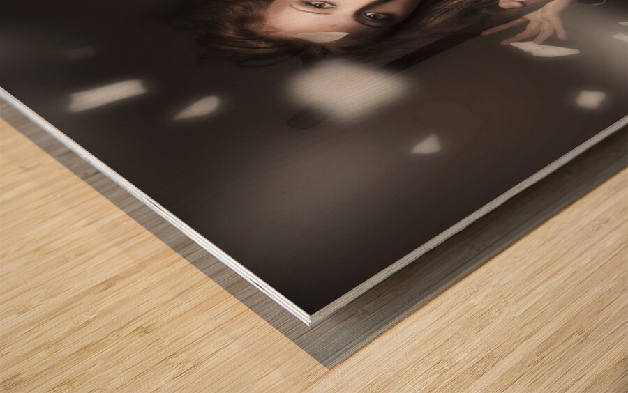 Beautiful vintage girl dancing with flower petals Wood print