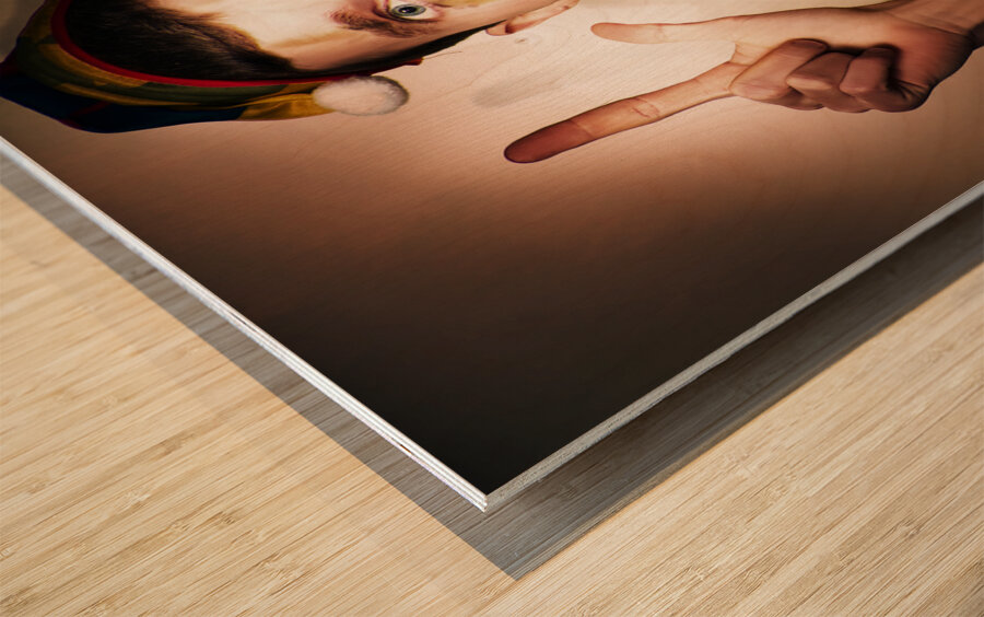 Clown Bank Robber Performing A Copyspace Holdup Wood print