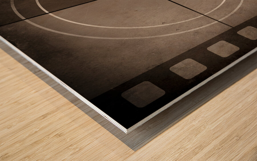 Vintage movie background with film strip boarder Wood print