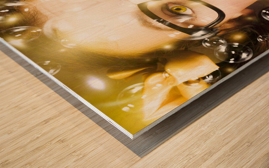 Pretty Geek Girl At Birthday Party Celebration Wood print