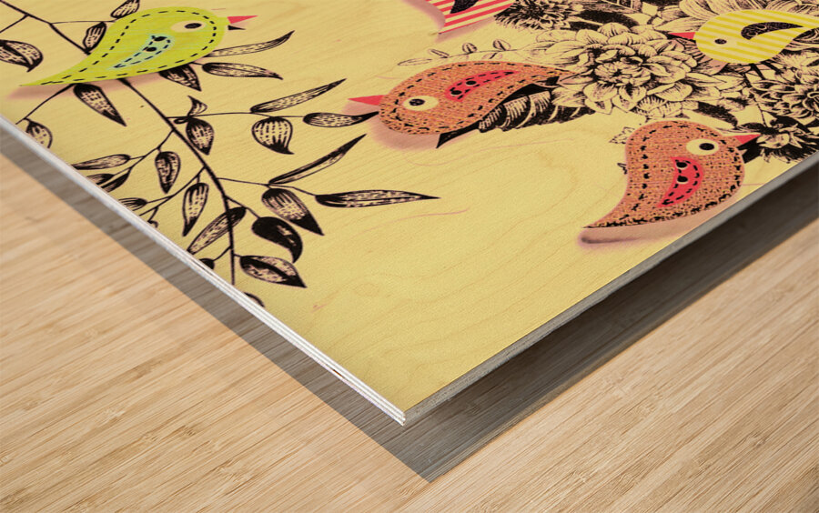 Button bird aviary Wood print