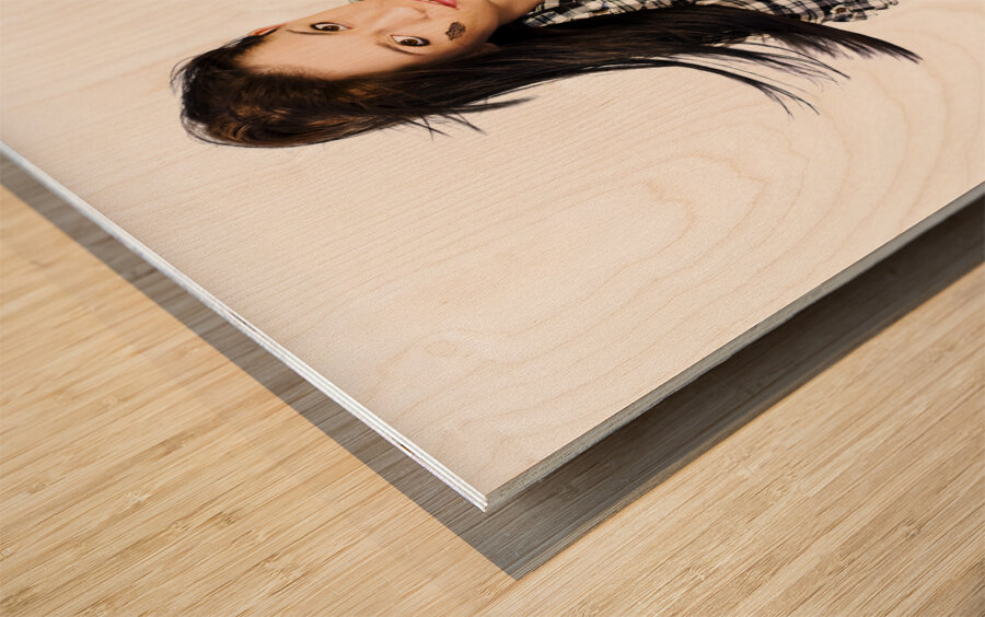 Sexy Woman Sitting On Car Tyre Wood print