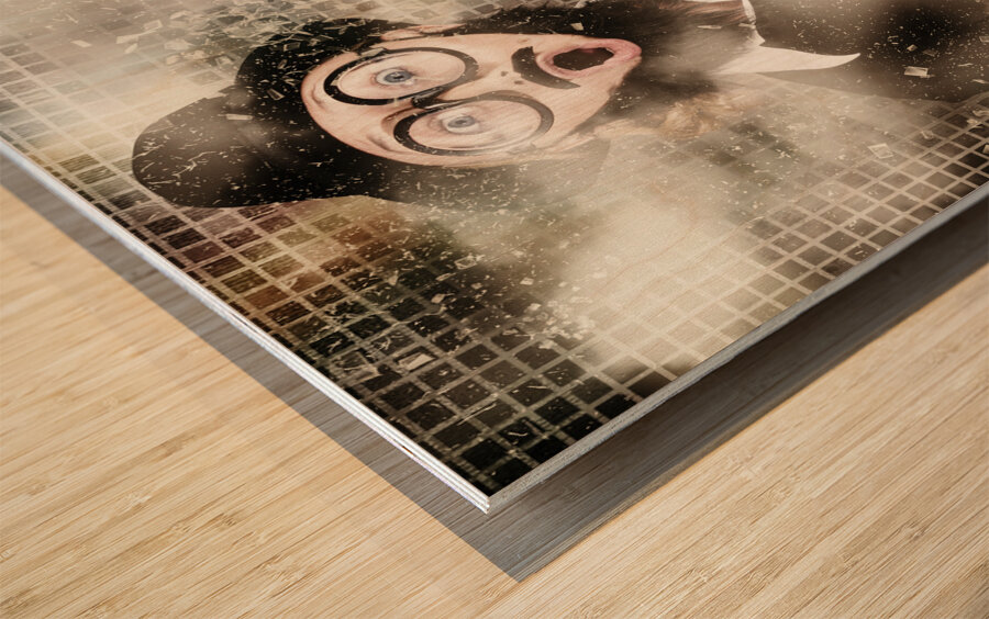 Mad scientist with solution to chemical reaction  Wood print