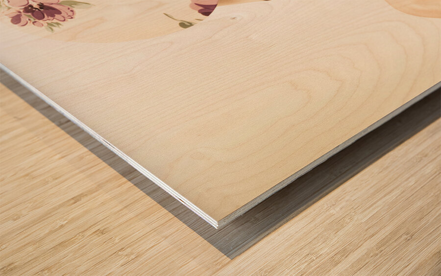 woman wearing v-neck blouse and floral hat Wood print