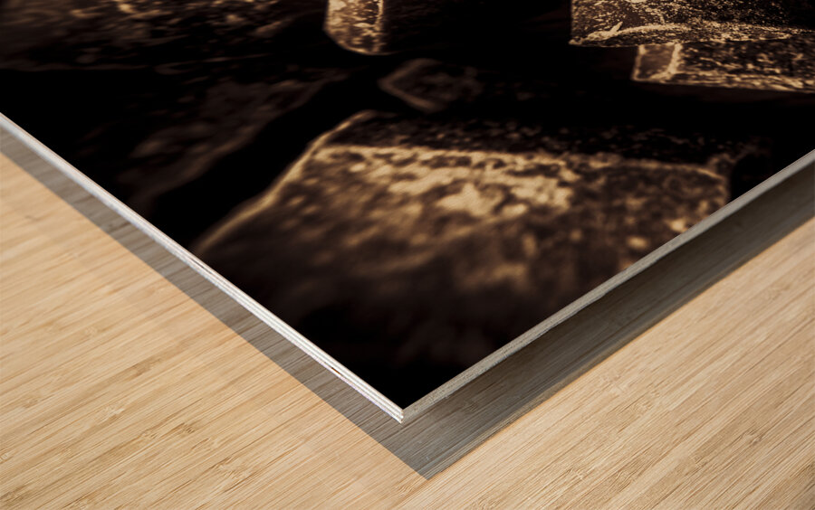 Dark chocolate confectionary macro Wood print