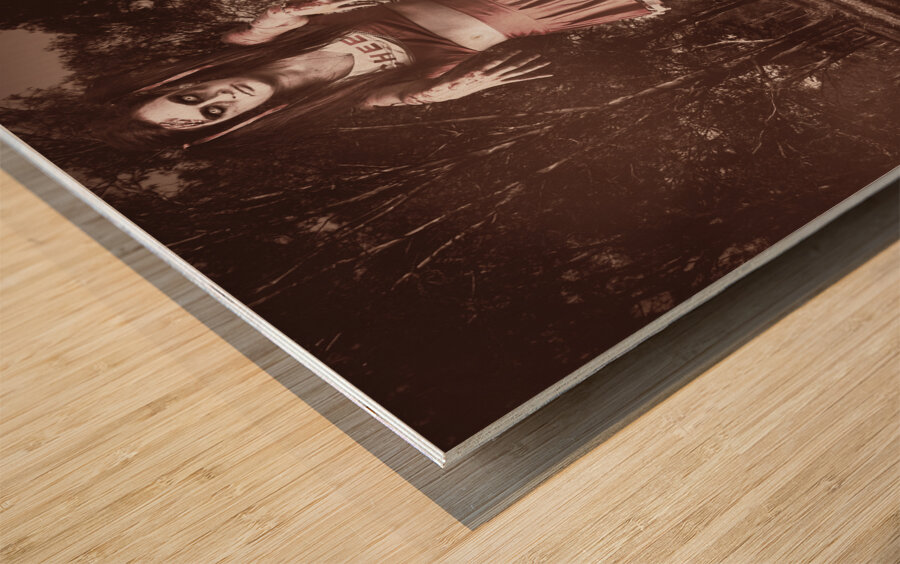 Walking dead schoolgirl stumbling back to school Wood print