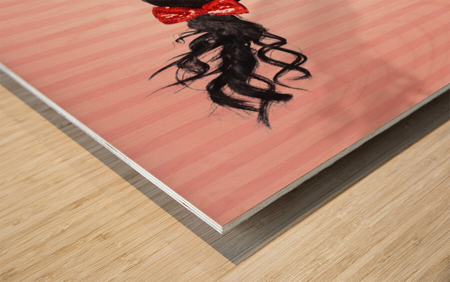 Fashion model straightening long brunette hair Wood print