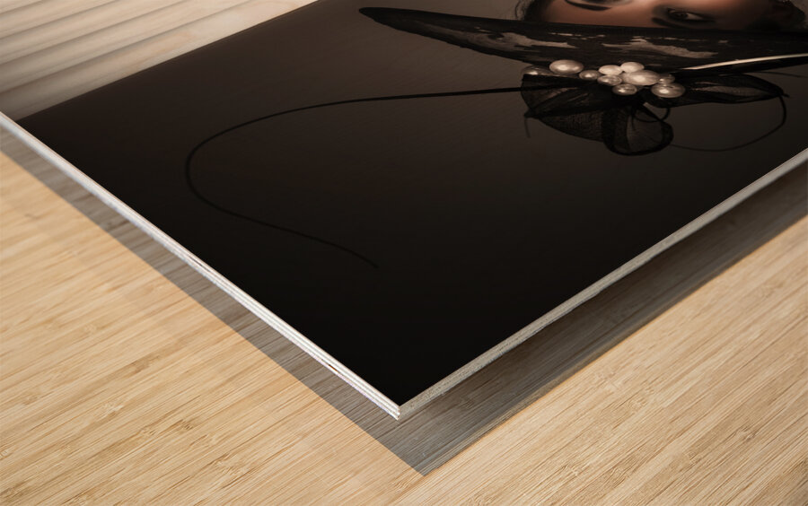 elegant woman wearing black vintage fashion Wood print