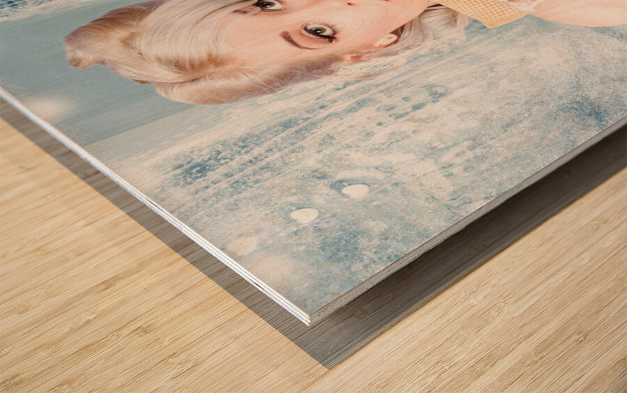 Window cleaner washing shop window. Clearance  Wood print