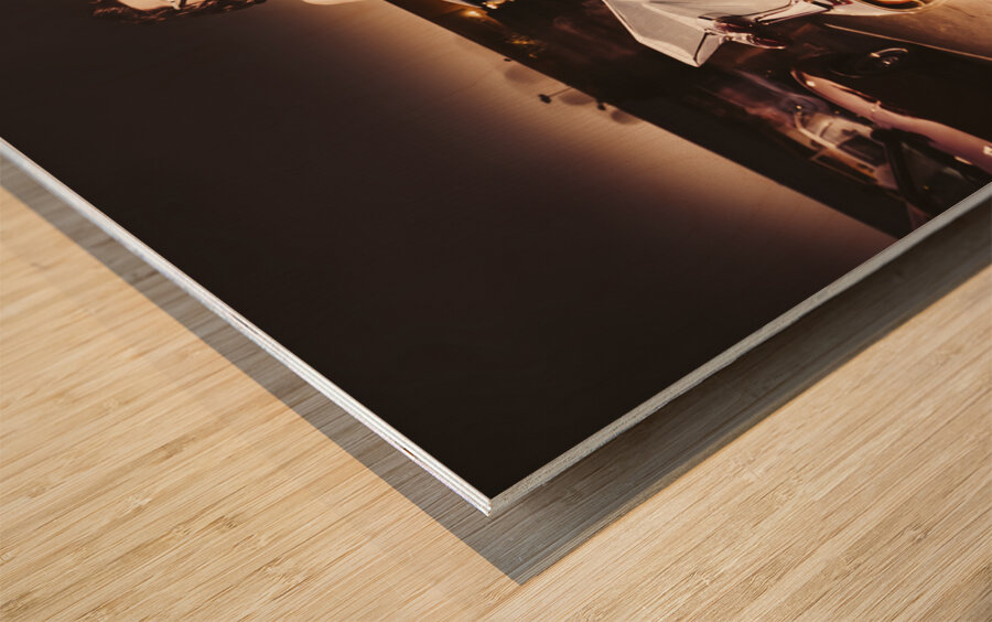 Retro Sixties Pinup Girl On Vintage Car Wood print