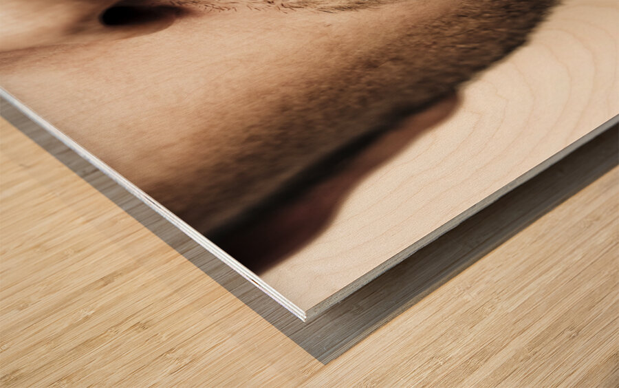 Face Of A Man With Beer Badge Wood print