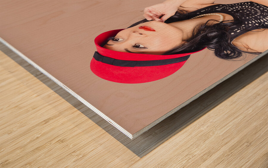 Woman on retro TV. Fifties broadcast Wood print