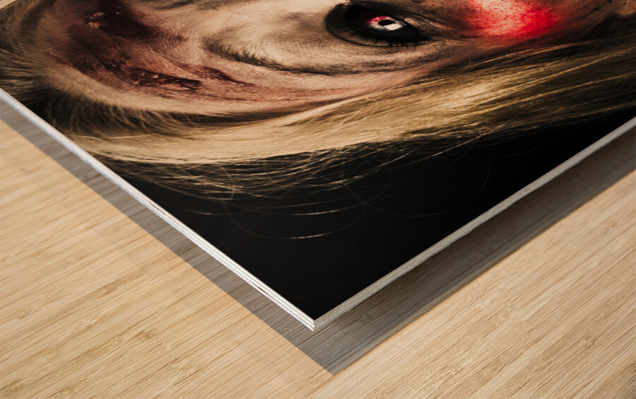 Dark and scary horror face. Evil laugh Wood print