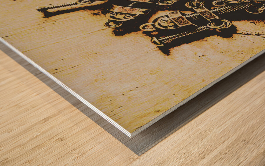 Retro robot recruits Wood print