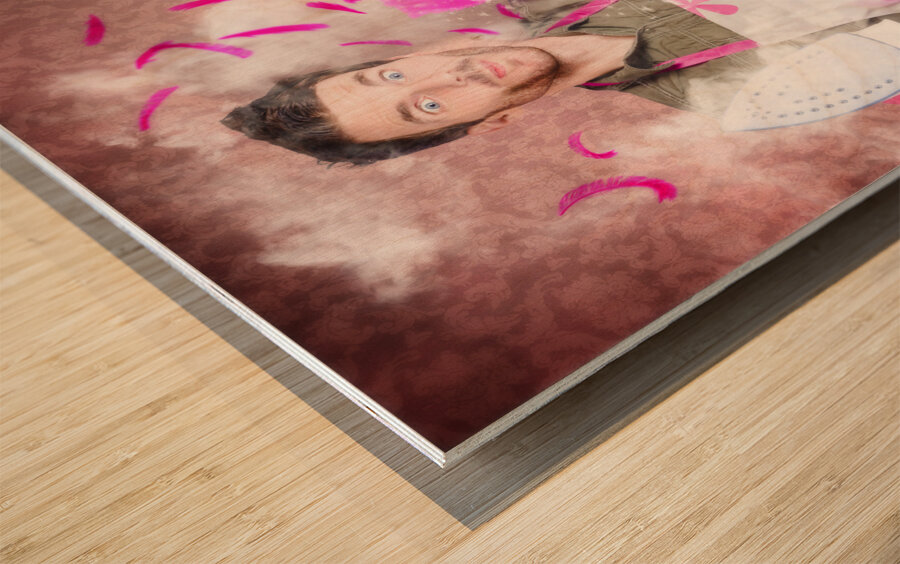 Funny cleaning man doing housework chores Wood print