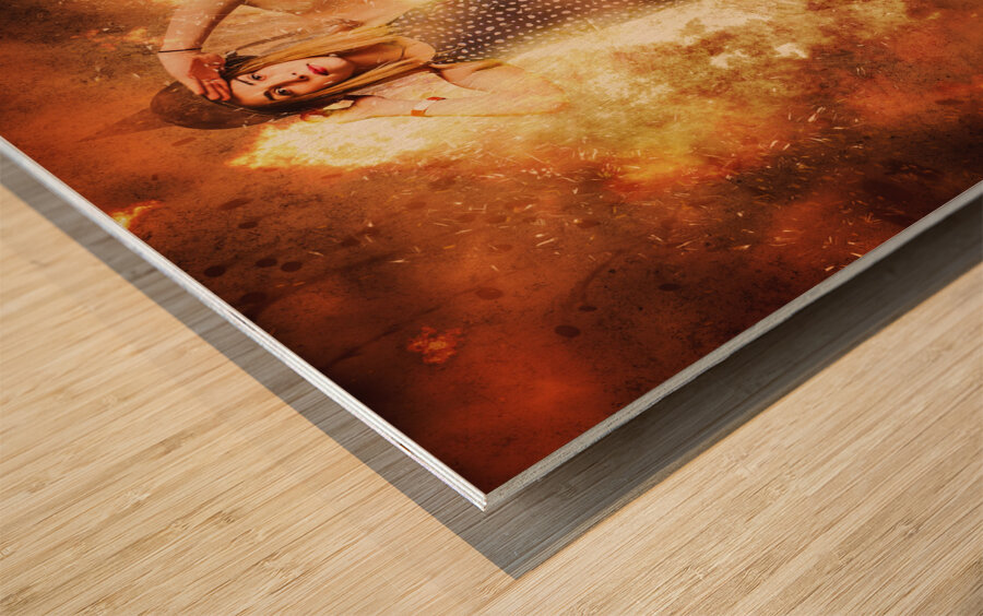 Retro pinup girl soldier with fashion pride Wood print