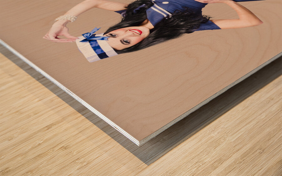 Beautiful vintage navy woman. Retro Pinups Wood print