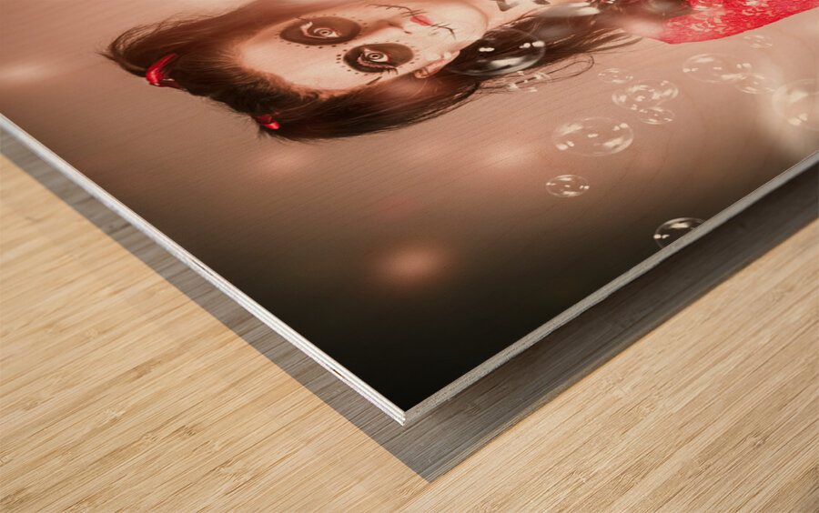 Scary horror voodoo girl with skeleton make-up Wood print