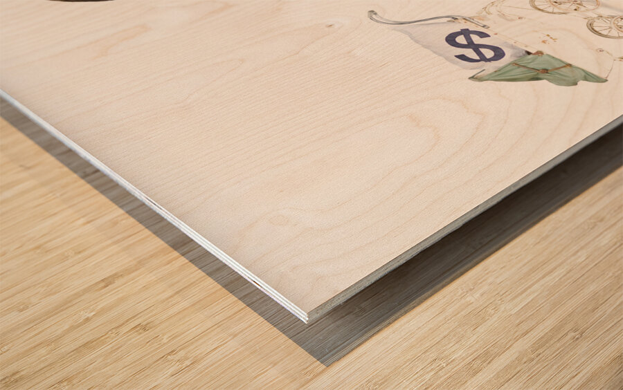 Pretty young business women holding sacks of money Wood print