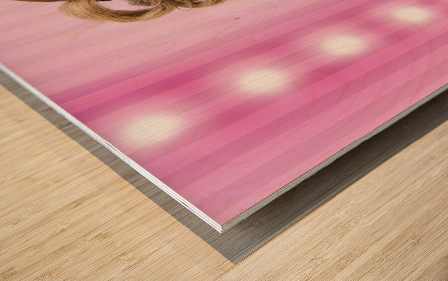 Funny hairdresser with cute hairdo. Pin up haircut Wood print