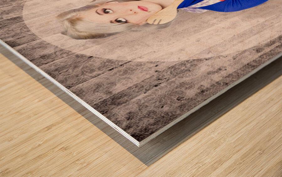 Young pinup housewife thinking what to cook Wood print