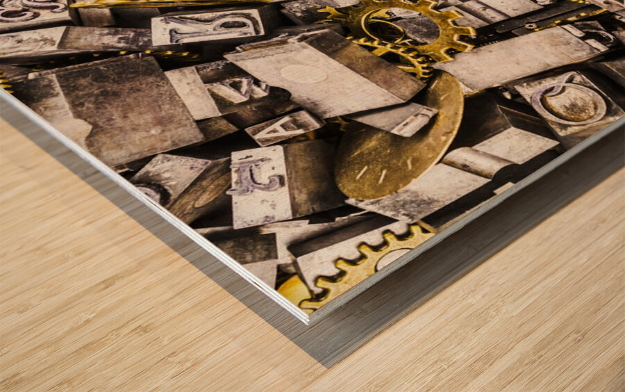 Mechanical machinations Wood print