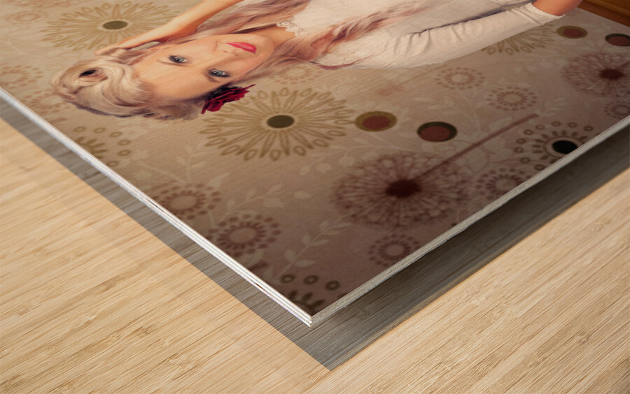 Portrait Of Blonde Girl With Classic Fashion Style Wood print