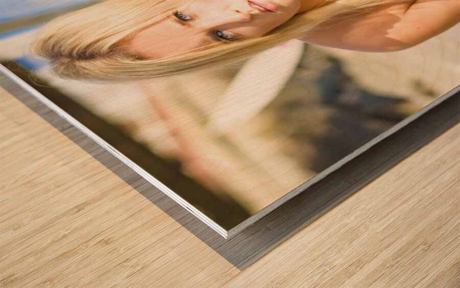 Sensuous woman playing with water Wood print