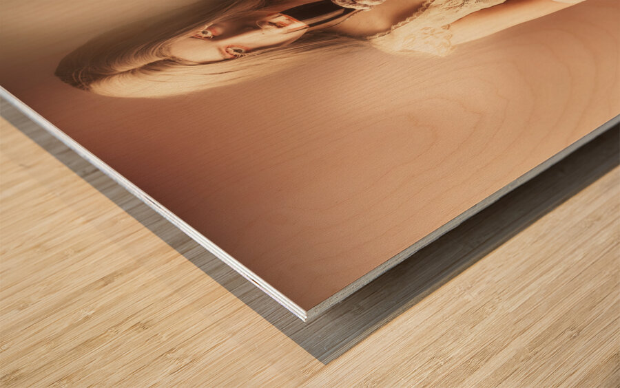 Gothic woman slipping wine glass. Halloween party Wood print