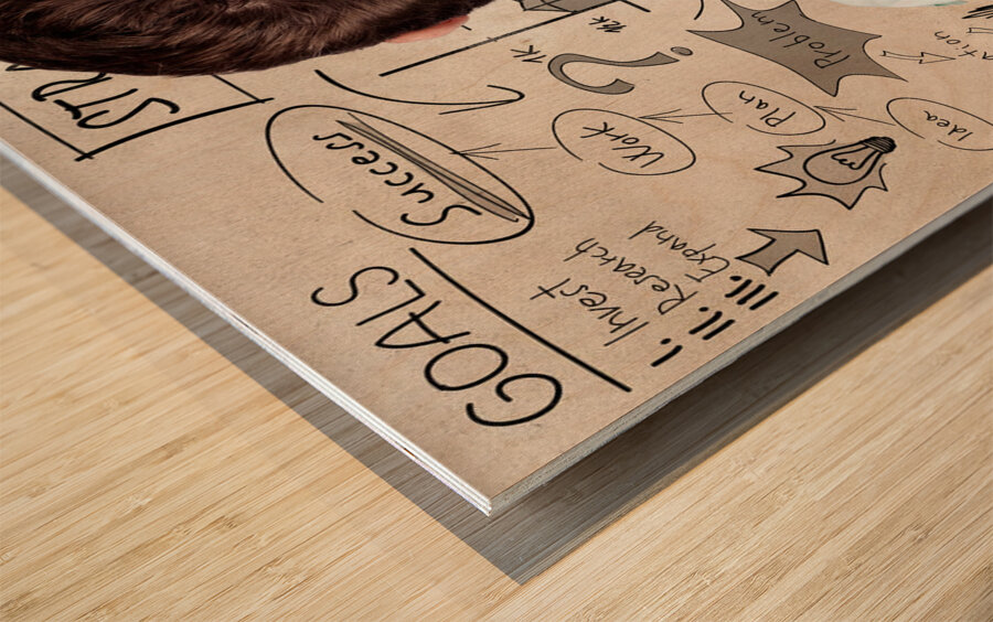 Creative businessman looking to plan business idea Wood print