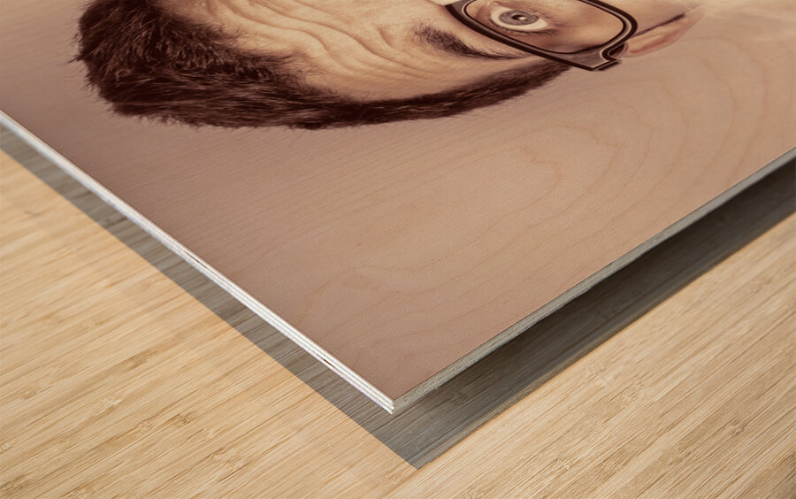 Smoking nerd businessman under work stress Wood print