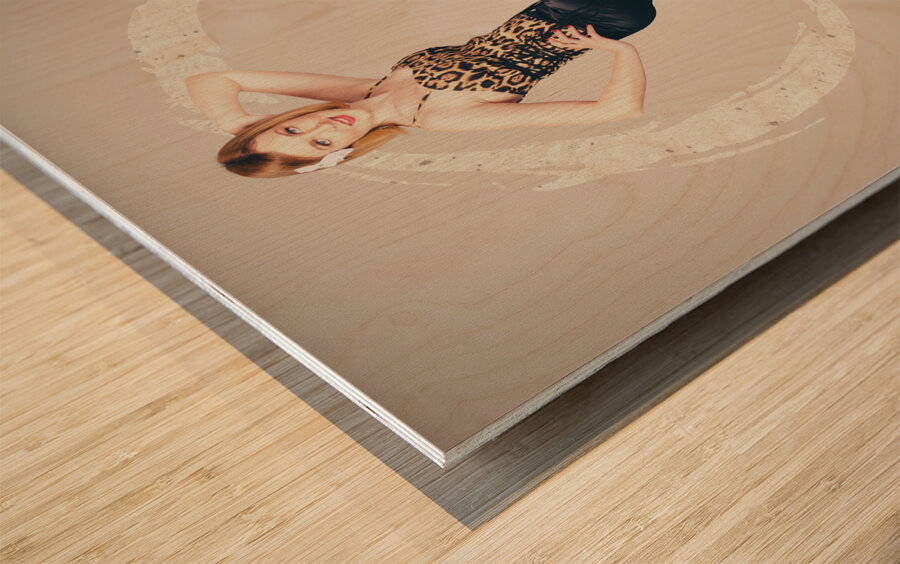 Retro fashion pin-up girl in 80s glamour Wood print
