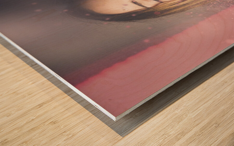 Valentine girl making wish kiss Wood print