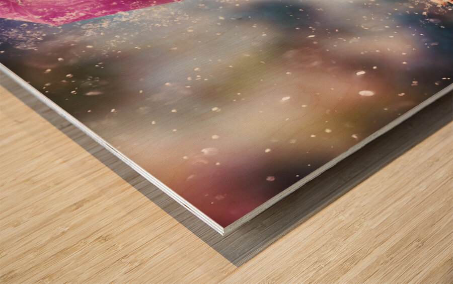 Beautiful pin up woman catching rain water Wood print